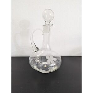 Vtg‎ Etched Crystal Wine Decanter with Stopper 12.5" Tall Floral Pattern